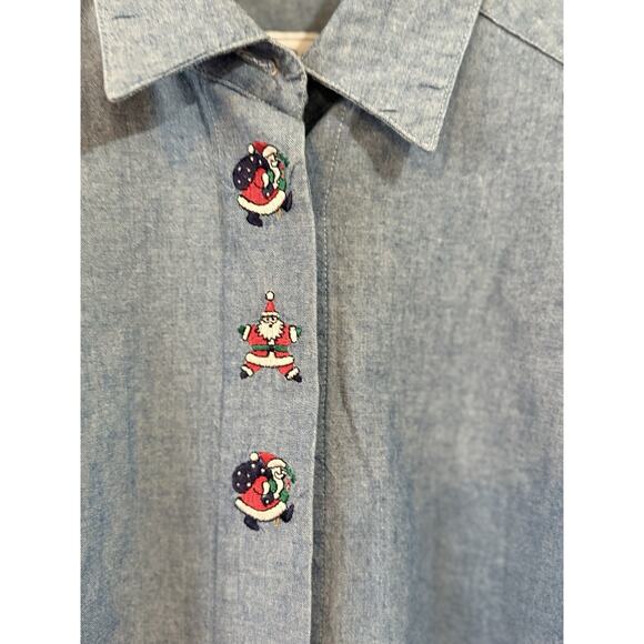 BellePointe Women’s Small Christmas Denim Shirt – Santa Embroidery - Picture 2 of 8